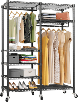 VIPEK R4 Garment Racks Heavy Duty Clothes Rack -620lb Capacity Metal Frame, Rolling Lockable Wheels & 6 Tiers Adjustable Height Shelves & Hanger Rods, Sturdy Wardrobe Closet for Home Storage, Black