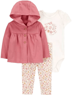 Carter's Baby Girls 3-Piece Cotton Cardigan, Bodysuit & Pants Set