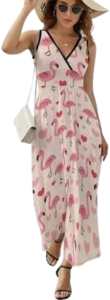 Flamingo Women's V-Neck Sleeveless Floral Printed Maxi Dress
