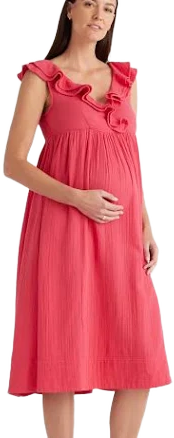 Quince Women's Organic Cotton Gauze Maternity Ruffle Front Dress
