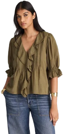 Madewell Women's Pintucked Ruffled Puff-Sleeve Top