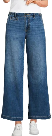 Lands' End Women's Mid Rise Denim Wide Leg Ankle Jeans - Indigo tide blue