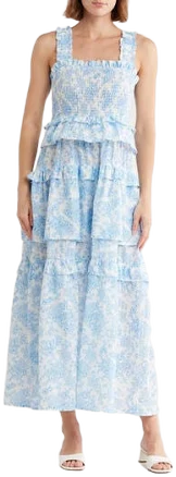 Floral Smocked Ruffle Cotton Maxi Dress
