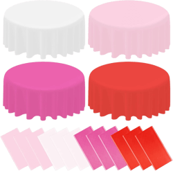 12 PCS Valentine's Day Plastic Tablecloth for Round Tables, 84 Inch Valentines Day Disposable Round Tablecloths, Pink Waterproof Table Covers for Valentines Day Wedding Anniversary Decor