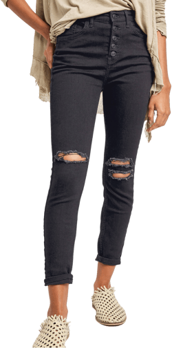 Free People Sabrina High-Rise Distressed Super Skinny Jeans