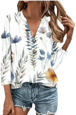 Women's Floral Print Loose Button Up Shirt