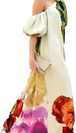 Elegant Floral Printed Evening Banquetmaxi Dress