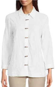Ali Miles Woven All Over Embroidered Button Front Tunic Womens