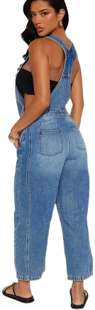 Fashion Nova Women's Jaxen Barrel Leg Denim Overalls