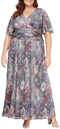 Sl Fashions Women's Metallic Floral A-Line Maxi Dress