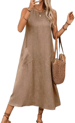 NOBRAND Women's Sleeveless Crew Neck Loose Fit Maxi Dress