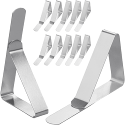 Tablecloth Clips [USA Based Brand] - 12 Pack Stainless Steel, Rust Proof Table Clips for Home, Restaurants, Picnic, Party, Dining Tables - Fits Up to 1.8 Inch Thick Tables 12 Pack Silver S (for 1 ~ 1.8inch)