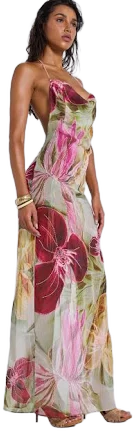 Jaded London Dahlia Hand-Beaded Backless Chiffon Maxi Dress