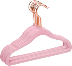 MIZGI Premium Kids Velvet Hangers (Pack of 50) with Copper/Rose Gold Hooks,Space Saving Ultra Thin,Non Slip Baby Hangers for Children's Skirt Dress Pants,Clothes Hangers(Pink) Pink Baby-11.8"