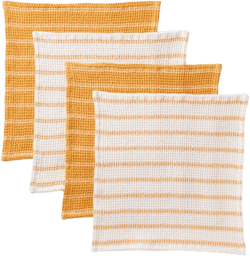 4pk Dish Cloth Set Yellow - Figmint&#8482;: Cotton Waffle Stripe Kitchen Towels, Machine Washable, 12&#34;x12&#34;, Summer Collection