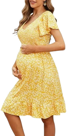Women's V-Neck Smocked Ruffle Midi Dress