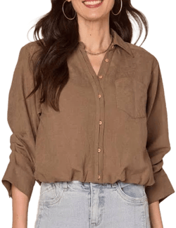 Democracy Women's Spread-Collar Button-Front Long Sleeve Blouse