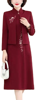 2 Pics Mother's Embroidered Cheongsam Dress & Jacket