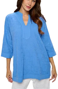 French Blue Embroidered Tunic Top