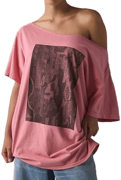 Urban Outfitters Oversized Off-The-Shoulder Guitar Photo Graphic Tee