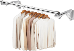 Foldable Wall Mounted Clothes Rack-30'' Long Rod&2 Thick Bases,Stainless Steel,Multi-Purpose for Space-Saving Garment Rack/Clothes Drying Rack/Clothes Hanger,Detachable and Top Shelf Room Reserved
