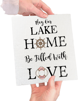 Set of 2 -  May our Lake Home by filled with Love  Swedish Dish Cloth