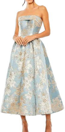 Mac Duggal Women's Strapless Brocade Midi Dress with Pockets