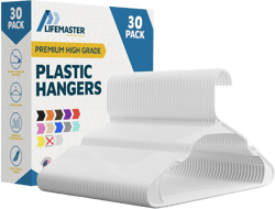 Plastic Clothes Hanger Set - 30 Pieces Versatile, Lightweight, Space-Saving, Non-Slip, Slim Designed, Dry and Wet Clothes Hanger Set - White White Pack of 30
