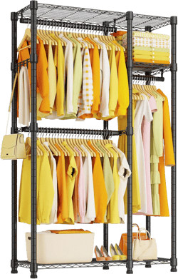 Heavy Duty Clothes Garment Racks: 850LBS Closet Organizer Portable Clothing Racks for Hanging Coat with Shelves Wardrobe Adjustable Freestanding Sturdy Metal Black Double Rods (Black Large)
