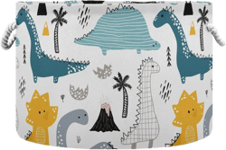 senya Storage Bin Basket Large Foldable Clothes Bag Round Collapsible Fabric Laundry Hamper Folding Washing Bin Cartoon Dinosaurs-Round