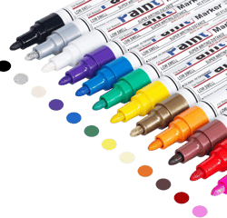 Oil Based Paint Pen, Permanent Paint Marker: Quick-Dry, Waterproof Marker Set of 12 for Rock Painting, Glass, Fabric, Ceramic, Wood, Metal, Mug, Plastic, Stone, Christmas Art Craft Supplies Kit 12 Colors