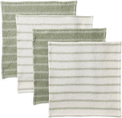 4pk Dish Cloth Set Green - Figmint&#8482;: Cotton Waffle Stripe Kitchen Towels for Washing Dishes, 12&#34;x12&#34; Summer Textiles