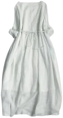 Fartey 3/4 Sleeve Sundresses for Women 2024 Cotton Linen Dress Tunic Pleated Solid Color Summer Dresses Breathable Casual Round Neck Flowy Sundress