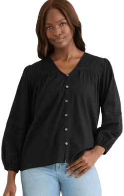 Time and Tru Women's Lace Inset Long Sleeve Blouse