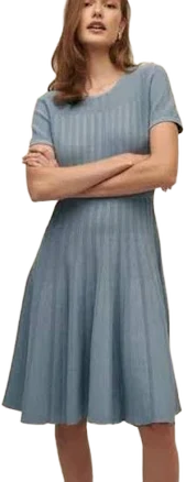 A-line Pleated Short-sleeve Sweater Dress In Blue