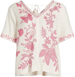 Alycia Women's Embroidered Linen V-Neck Blouse