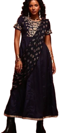 IMARA Embroidered A-Line Ethnic Dress with Dupatta