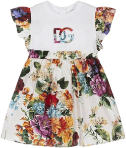 Girls Dolce & Gabbana Baby Dress Floral Ivory Cotton Embroidered DG Monogram