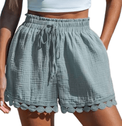 Women's Cupshe Light Blue Elastic Waist Ornate Hem Shorts