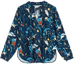 Joanie Clothing Millie Astrological Print Tie Neck Blouse