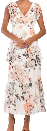 Taylor Ruffle Sleeve Tiered Floral Print Maxi Dress