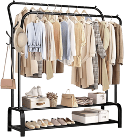 Untimaty Heavy Duty Freestanding Metal Clothes Stand with 8 Hangers and 2 Shoe Shelves