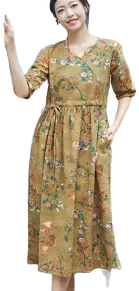 Casual Floral Printed Cotton Midi Dress with Half Sleeves