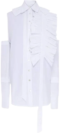 Women's Ruffled Cotton Shirt with Removable Sleeves