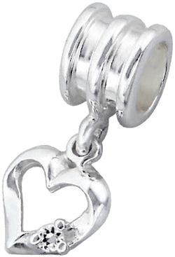 Children's European Beads:  Sterling Silver Hanging Heart with CZ