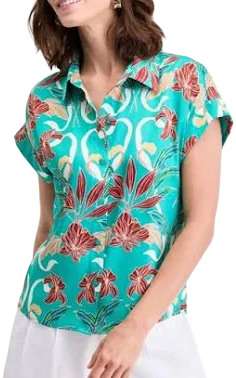 INC International Concepts Women's Printed Button-Down Camp Shirt