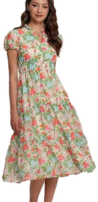 Floral Print V-Neck Midi Dress