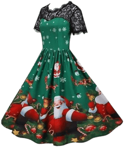 Women's Vintage Christmas Short Sleeve O-Neck Dress