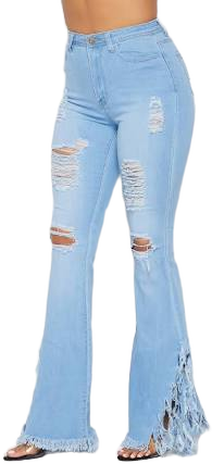 High-Waisted Super Distressed Bell Bottom Jeans
