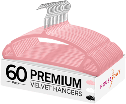 HOUSE DAY Pink Velvet Hangers 60 Pack, Luxury Felt Hangers Non Slip Space Saving Pink Clothes Hanger Heavy Duty Coat Hanger, No Shoulder Bump Focked with 360° Swivel Hook for Closet